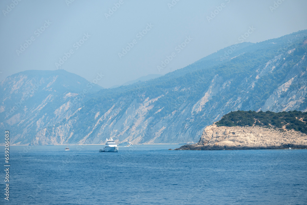 Panoramic view of coastline of Lefkada Islands, Greece
