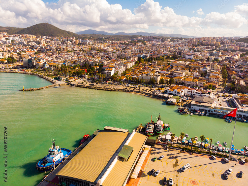 Top view of the resort coast of Kusadasi in Turkey.