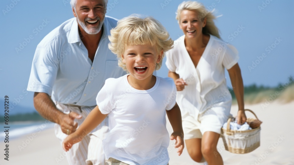 Parents and children having a blast on a beach day. Parents and children having a blast on a beach day.
