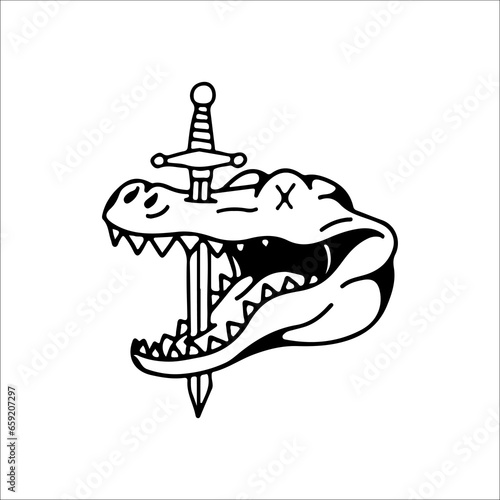 vector illustration of a crocodile with a sword