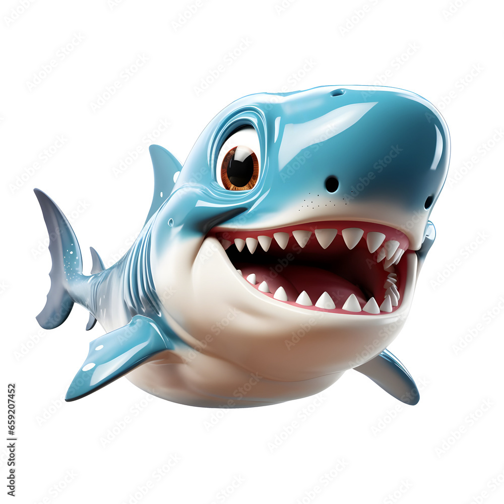 cute adorable shark, baby animal, 3d character, isolated in transparent background, png