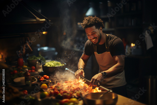 Black African American Man Cooking a Salad