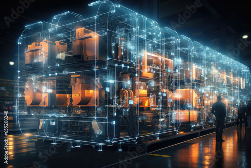 A person using blockchain technology to create a transparent and secure ledger of supply chain transactions. Concept of blockchain in logistics. Generative Ai.