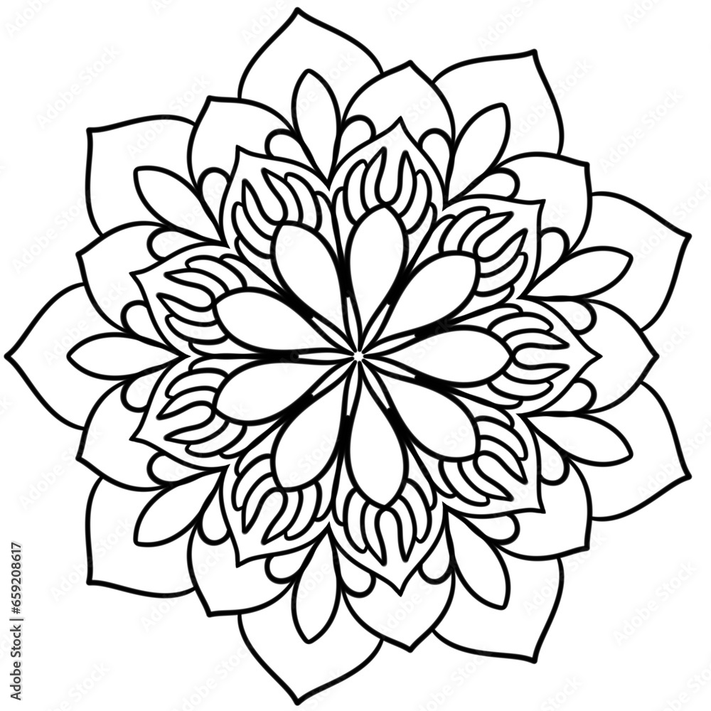 Mandala drawing on a white background, Ethnic mandala outline hand drawn, Decorative monochrome ethnic mandala pattern Islam, Arabic, Indian, morocca.