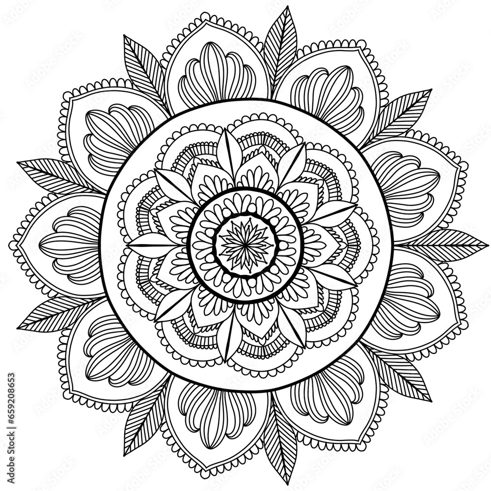 Mandala drawing on a white background, Ethnic mandala outline hand drawn, Decorative monochrome ethnic mandala pattern Islam, Arabic, Indian, morocca. Mandala drawing on a white background, Ethnic mandala outline hand drawn, Decorative monochrome ethnic mandala pattern Islam, Arabic, Indian, morocca.