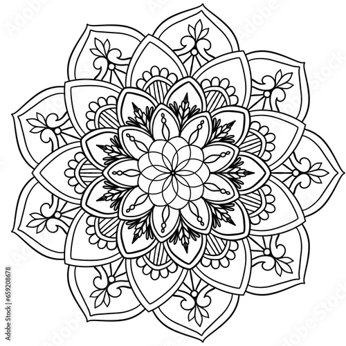 Mandala drawing on a white background  Ethnic mandala outline hand drawn  Decorative monochrome ethnic mandala pattern Islam  Arabic  Indian  morocca.