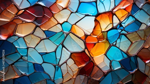 Mosaic of broken glass forming a colorful and abstract. Generative AI