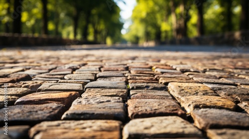 Old road brick pavement background. Generative AI