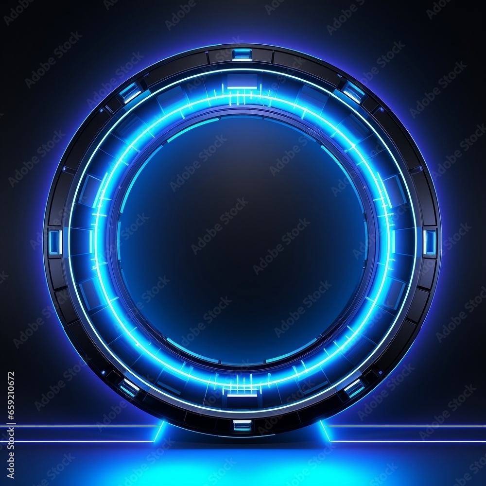 An o shape of neon lights in a square frame An o shape of neon lights in a square frame