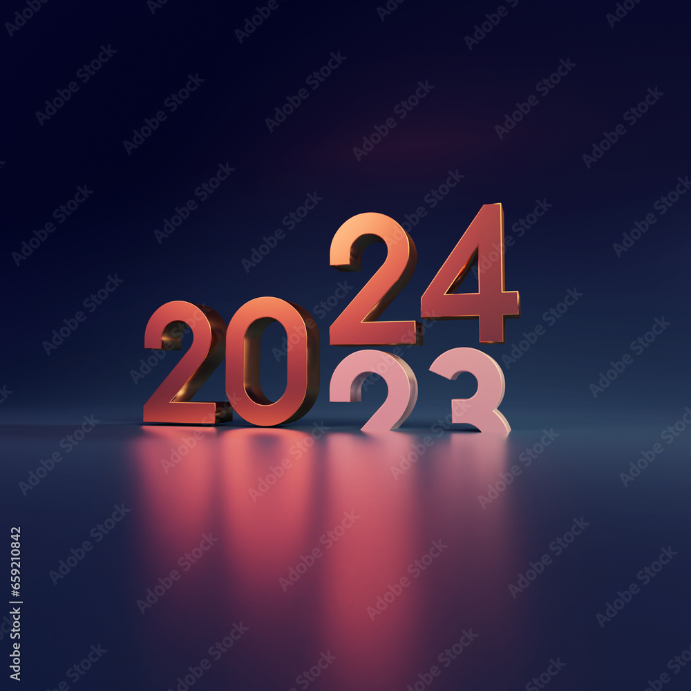 Modern Gold 2024 3D text with spot light AI Generative Modern Gold 2024 3D text with spot light AI Generative