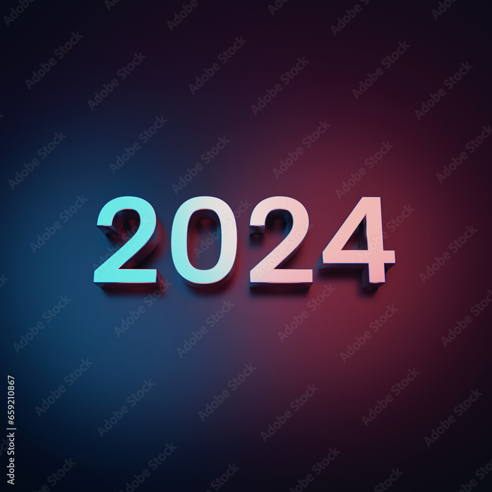 Modern 2024 3D text with spot light AI Generative Modern 2024 3D text with spot light AI Generative