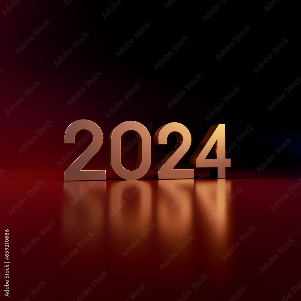 Modern Gold 2024 3D text with spot light AI Generative Modern Gold 2024 3D text with spot light AI Generative