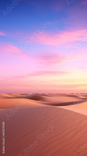A breathtaking desert landscape at sunset with golden sand dunes stretching as far as the eye can see
