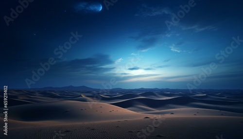 A breathtaking night sky over a serene desert landscape
