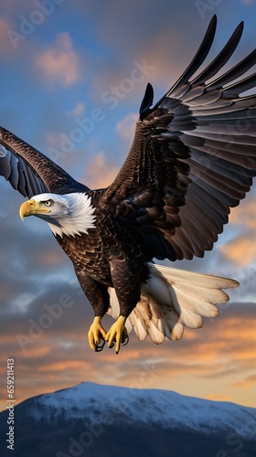 A majestic bald eagle soaring through the sky © KWY
