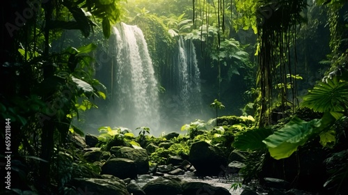 A breathtaking waterfall surrounded by lush green forest