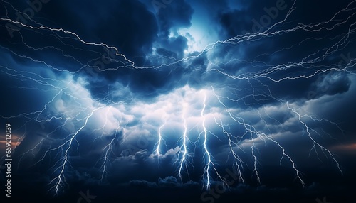 A dramatic lightning storm illuminating a vast open field
