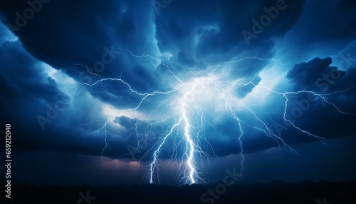 A powerful lightning bolt illuminating a stormy sky
