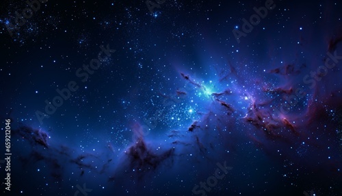 A mesmerizing cosmic landscape filled with vibrant blue and purple hues and countless shining stars