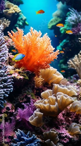 A vibrant and diverse coral reef aquarium display © KWY