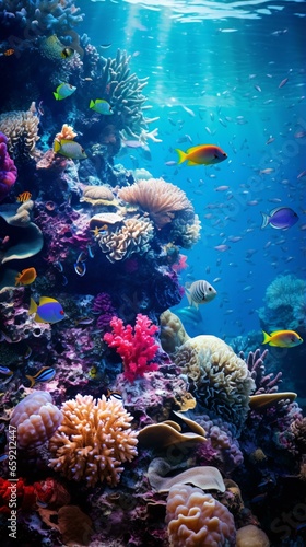 A vibrant underwater world filled with colorful fish in a spacious aquarium