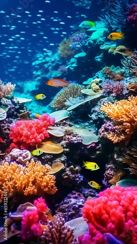A vibrant underwater world with a diverse array of colorful fish in a large aquarium