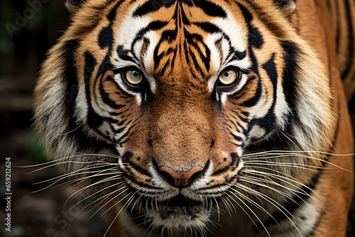 A majestic tiger staring directly at the camera