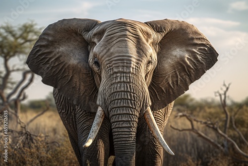 A majestic elephant in a scenic field