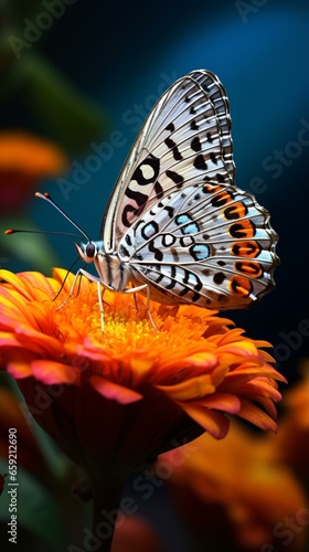 A vibrant butterfly perched on a delicate flower petal