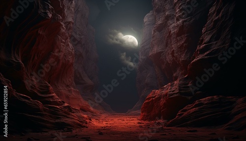 A moonlit cave, illuminated by the full moon photo