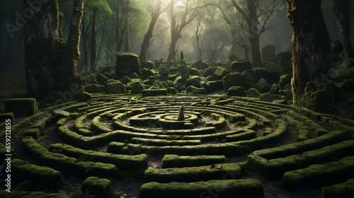 A stunning circular maze nestled in the heart of a lush forest