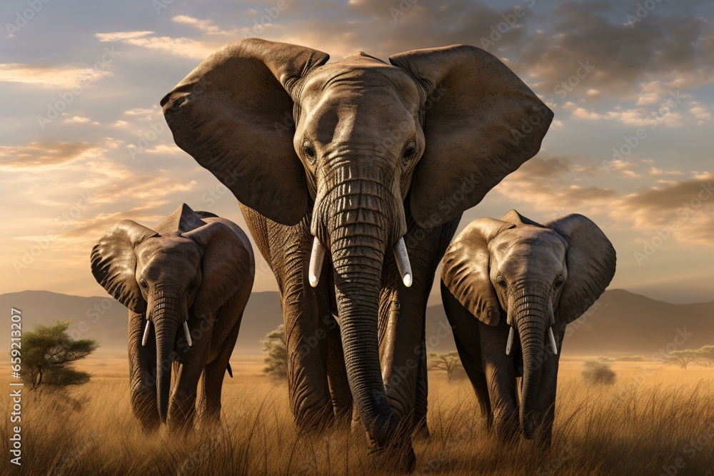 Elephants walking across a dry grass field