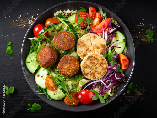 Mediterranean salad with hummus and falafel