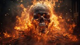 Skull engulfed in flames creating a powerful and symbol. Generative AI