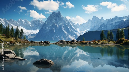 A stunning mountain range reflected in a serene lake