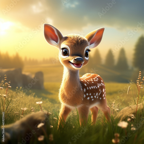 a cute baby deer fawn in the meadow 