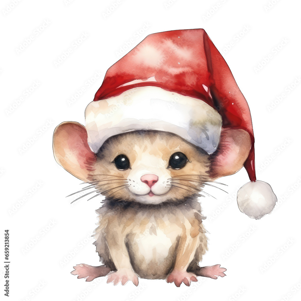 Christmas mouse, wearing a Santa Hat, isolated on transparent white background Christmas mouse, wearing a Santa Hat, isolated on transparent white background