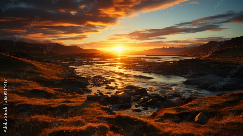 Sunrise casting its gentle radiance over the Earths. Generative AI Sunrise casting its gentle radiance over the Earths. Generative AI