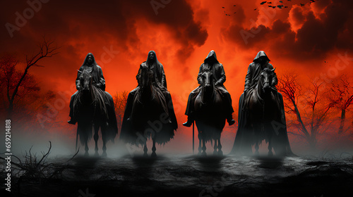 The four - 4 -  horsemen of the apocalypse - Armageddon - end of the world - prophecy - revelations. - bible - the last days - Israel - war - famine 