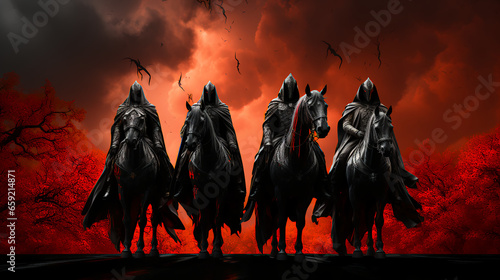 The four - 4 - horsemen of the apocalypse - Armageddon - end of the world - prophecy - revelations. - bible - the last days - Israel - war - famine 