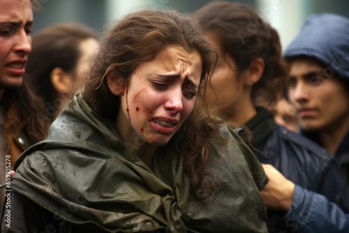 Closeup of a hostages tearstained , as they mourn the loss of their freedom and loved ones.