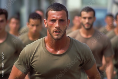 Closeup of an Israel soldiers strong and fit physique  a result of rigorous physical training and discipline.