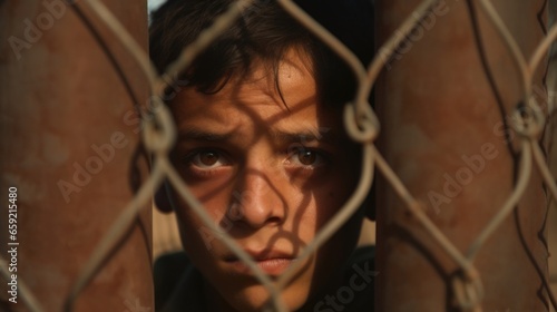 Closeup of an Israeli soldier standing guard at a border crossing, his eyes fixed on the horizon for any signs of danger.