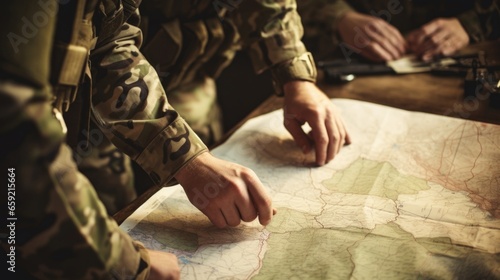 Tightly cropped shot of a soldiers hands gripping a map as they plan a strategic operation.