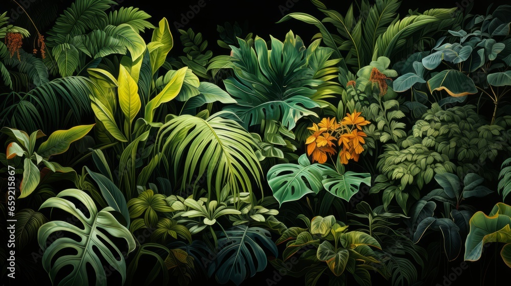 Obraz premium Urban jungle with abundant greenery pop art wallpaper. Generative AI