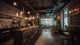 The interior of a modern restaurant in industrial style