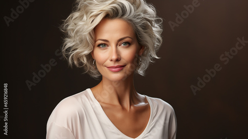 Portrait of a beautiful young woman with blond hair and blue eyesPorträt einer schönen jungen Frau mit blondem Haar und blauen Augen