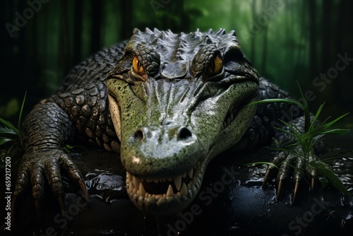 Carnivorous alligator head. Tropical reptile wild. Generate Ai © juliars