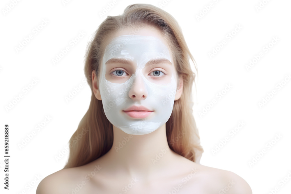 women with a facial beauty mask on her face, soft light, on a white background PNG women with a facial beauty mask on her face, soft light, on a white background PNG