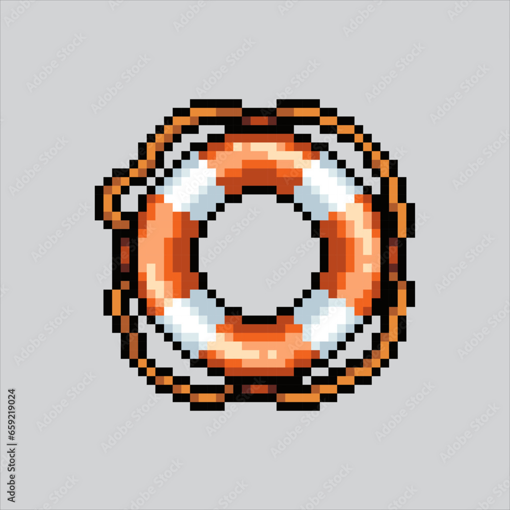 Fototapeta premium Pixel art illustration Lifebuoy. Pixelated lifebuoy. Ocean lifebuoy icon pixelated for the pixel art game and icon for website and video game. old school retro.